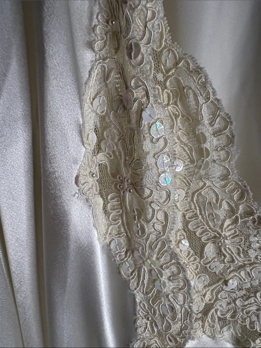 Vintage Victoria's Secret Cream Satin Robe and Lace Chemise Set